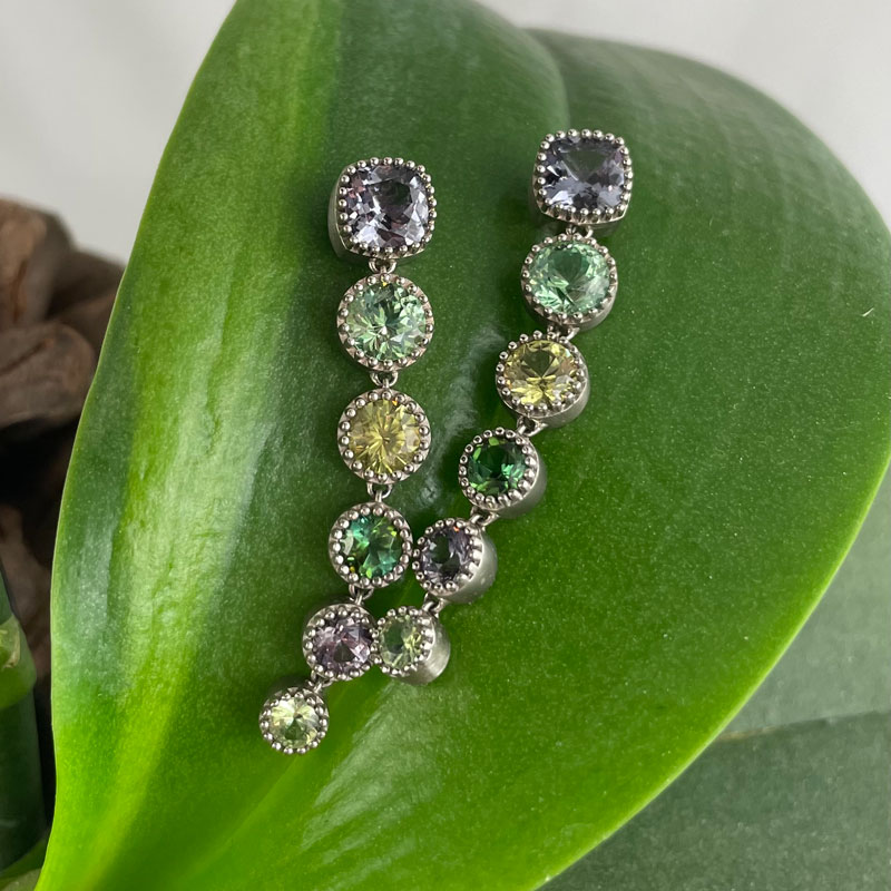 grey green cascade earrings
