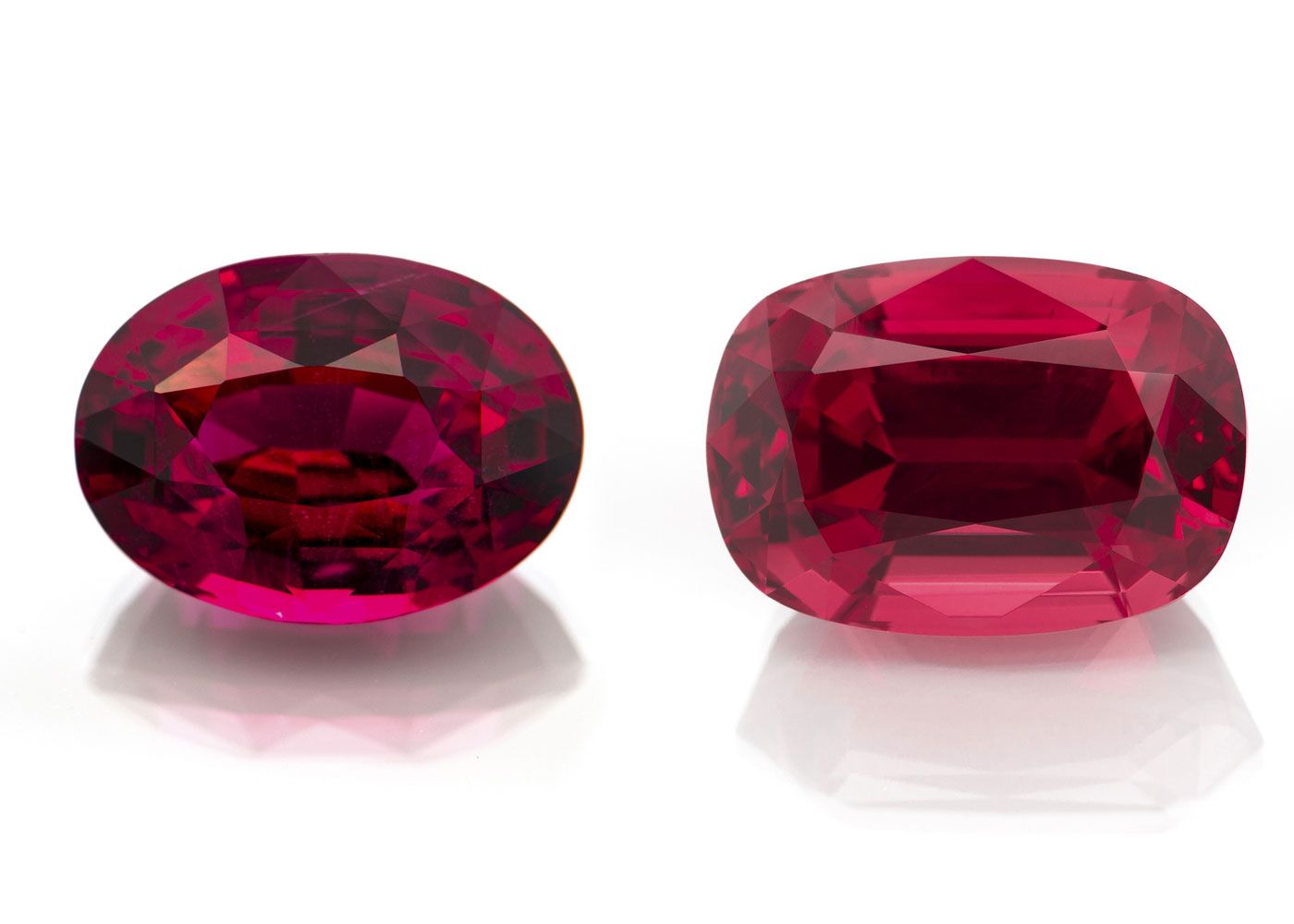 a ruby and a red spinel gemstone positioned side by side