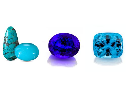 December birthstones Turquoise, Tanzanite, and Blue Zircon